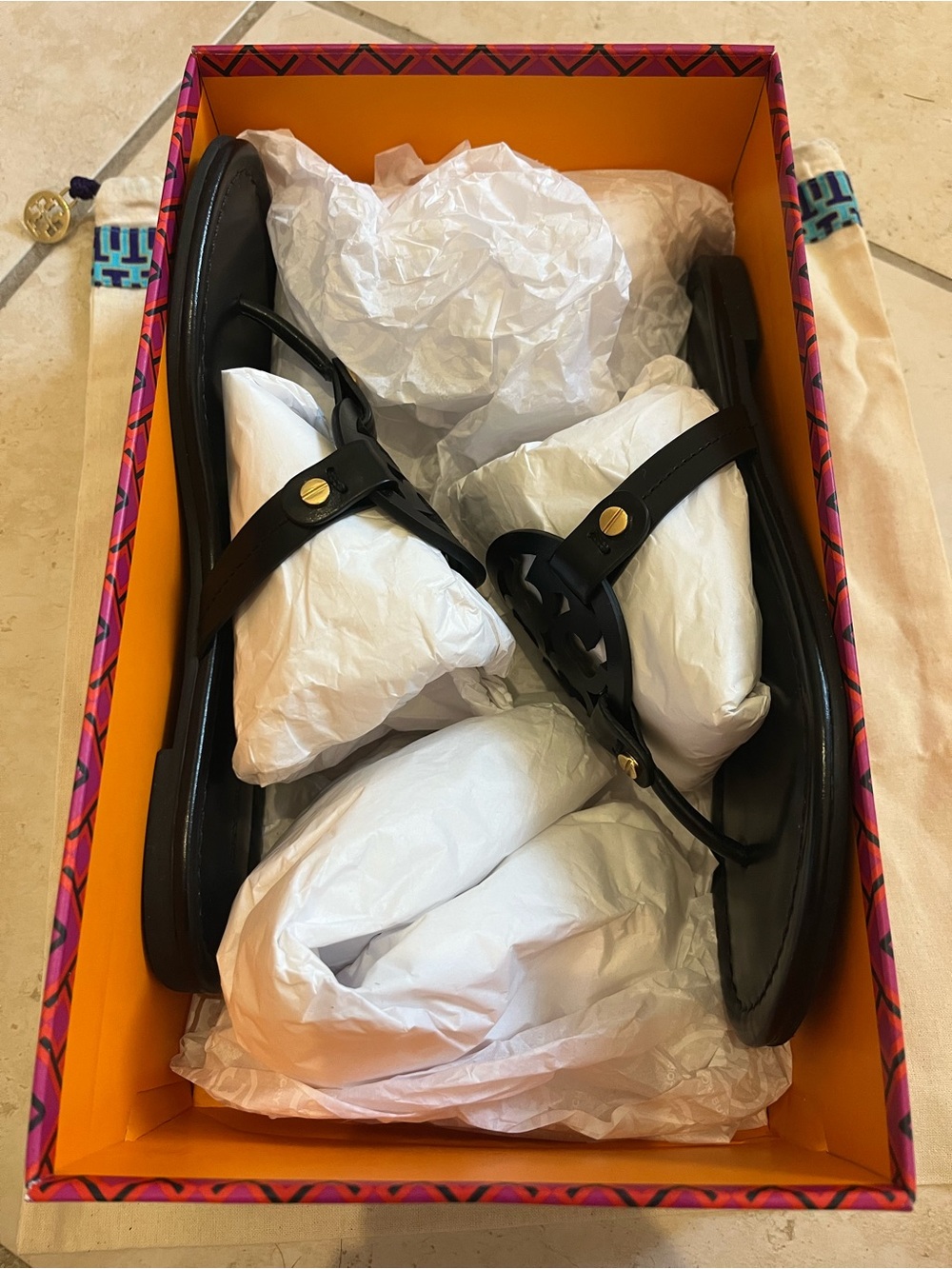 Tory Burch Black Miller Sandals with Gold Accents - Picture 5 of 7